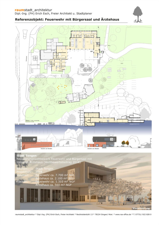 Stadt Tengen Realisierungswettbewerb Feuerwehr und Bürgersaal mit Ideenteil Ärztehaus (Wettbewerbsbeitrag 2018)
