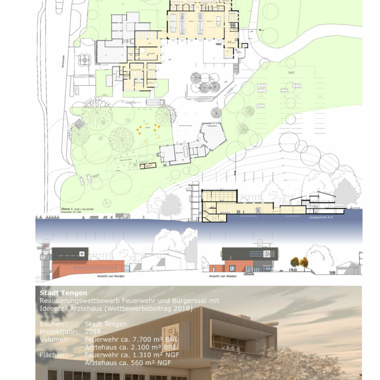 Stadt Tengen Realisierungswettbewerb Feuerwehr und Bürgersaal mit Ideenteil Ärztehaus (Wettbewerbsbeitrag 2018)